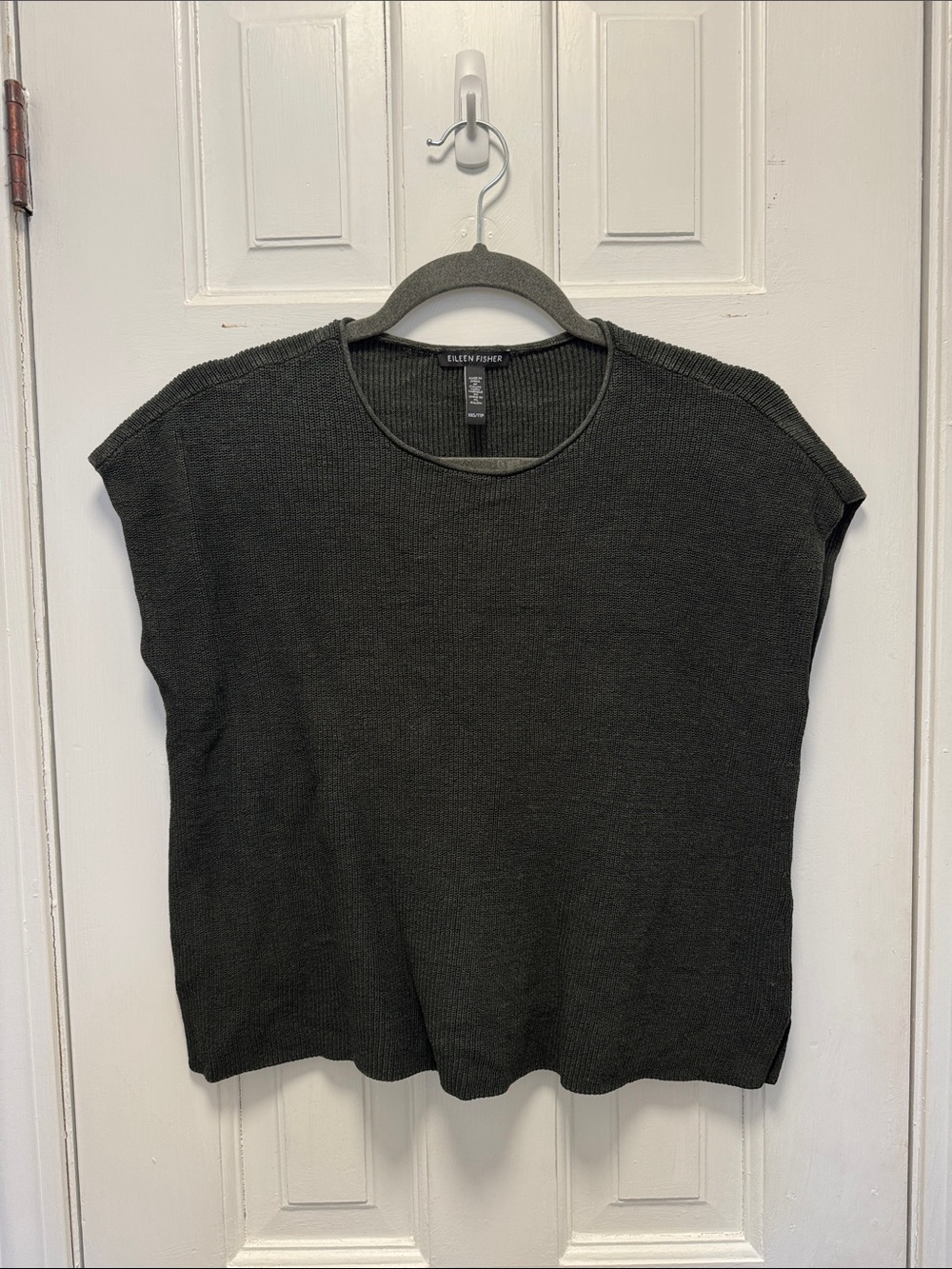Eileen Fisher Dark Gray Cap-Sleeve Knit Top